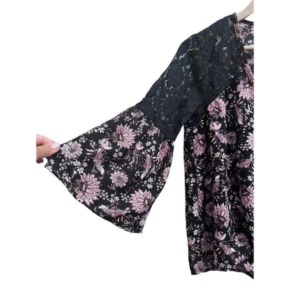Knox Rose Floral Boho Bell Sleeves Lace Detail Button & Tie Blouse Size Small - Picture 9 of 12